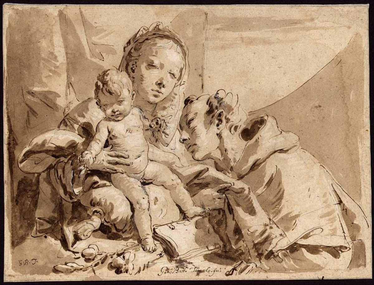 Maria med Jesusbarnet og en helgen [Tegning]