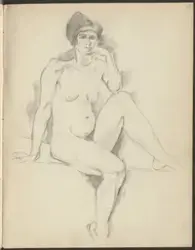 Sittende kvinneakt [Tegning]