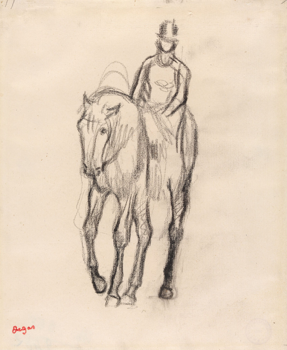Rytter til hest, en face [Tegning]