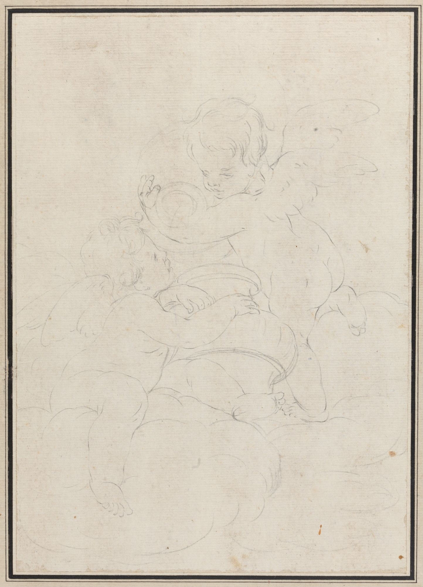 Lekende putti på skyer [Tegning]