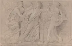 Fire kvinner i antikke drakter [Tegning]