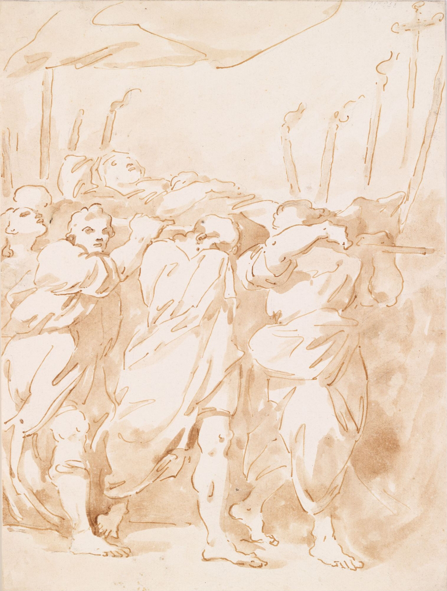 Apostlene bærer Maria til graven [Tegning]