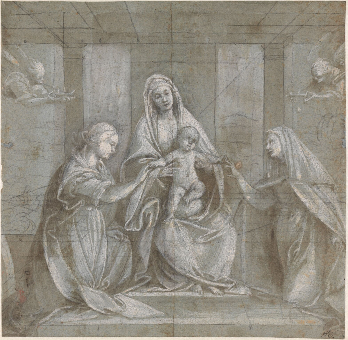Maria med Jesusbarnet, St. Katharina av Alexandria og St. Katharina av Siena [Tegning]
