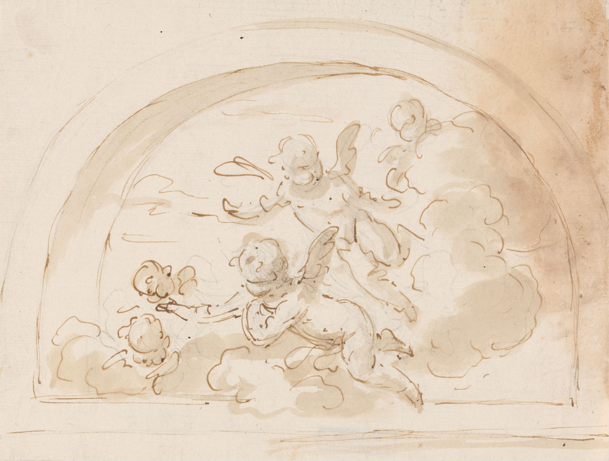 Putti i skyer [Tegning]