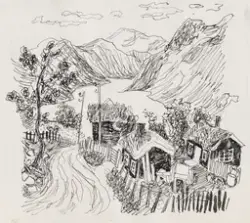 Plass ovenfor Otta elv, Vågå [Tegning]