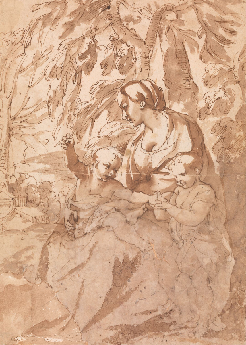 Maria med Jesusbarnet og Johannes [Tegning]
