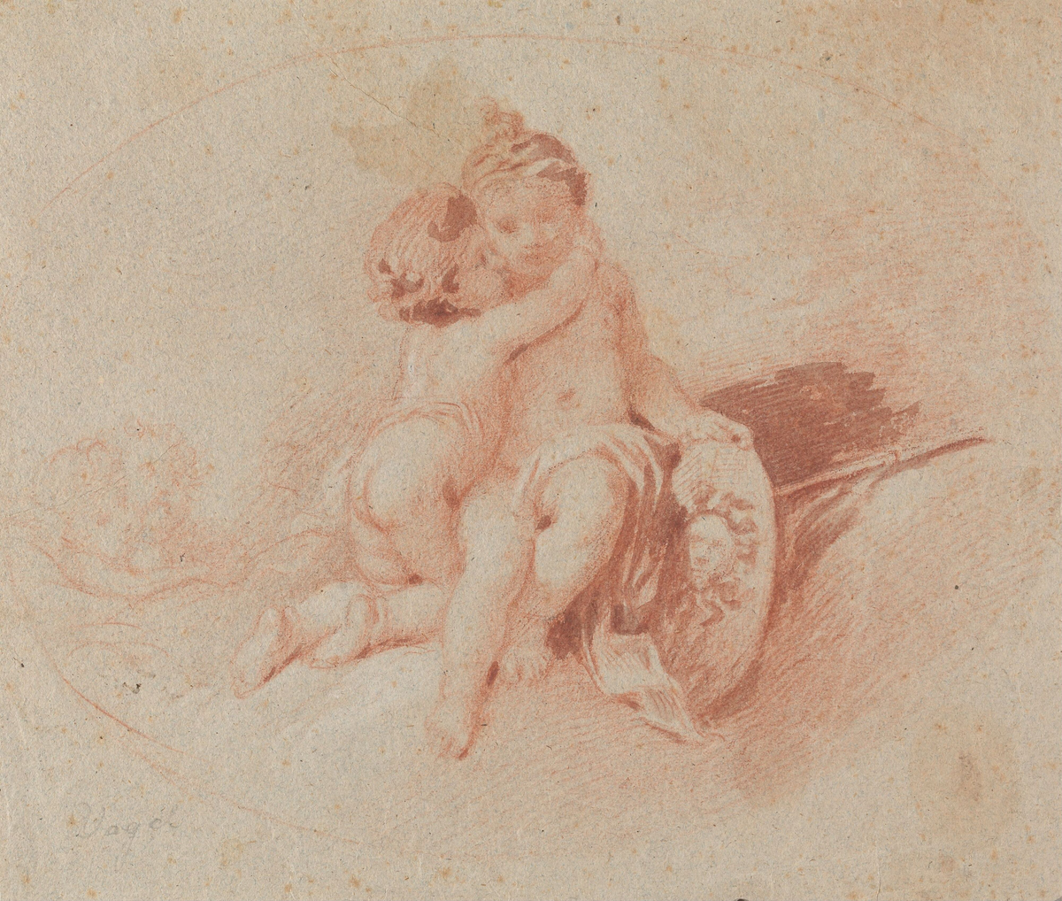 To putti i omfavnelse [Tegning]