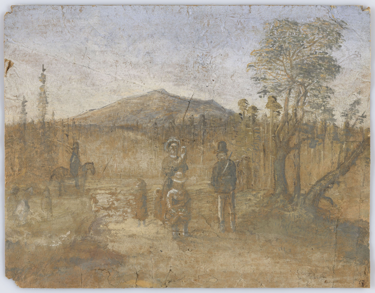 Landskap med figurer [Tegning]