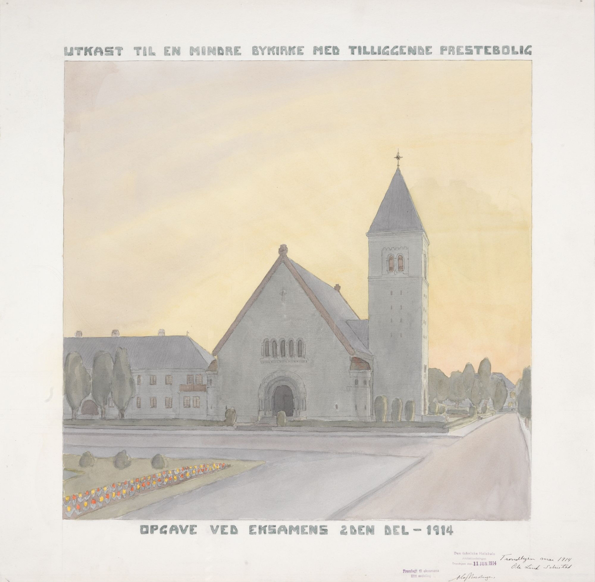 Utkast til en bykirke med prestebolig  [Studentarbeid]
