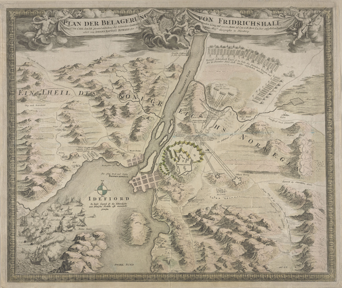 Situasjonskart over beleiringen av Fredrikshald i 1718 [Grafikk]