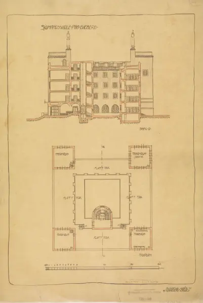 Brede seil. Sjømannskole på Ekeberg [Fasadeoppriss]