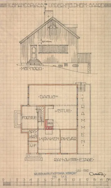 Husmannsplass under Fjeldheim gård [Fasadeoppriss]