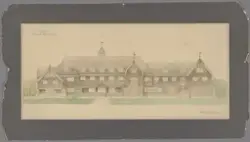 Eidsvold Folkehøgskole, hovedfasade [Presentasjonstegning]