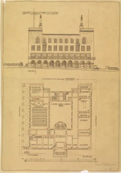 Brede seil. Sjømannskole på Ekeberg [Fasadeoppriss]
