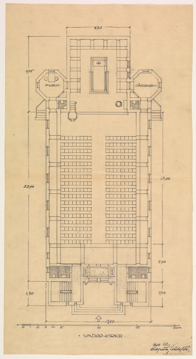Vadsø kirke og prestebolig [Plantegning]
