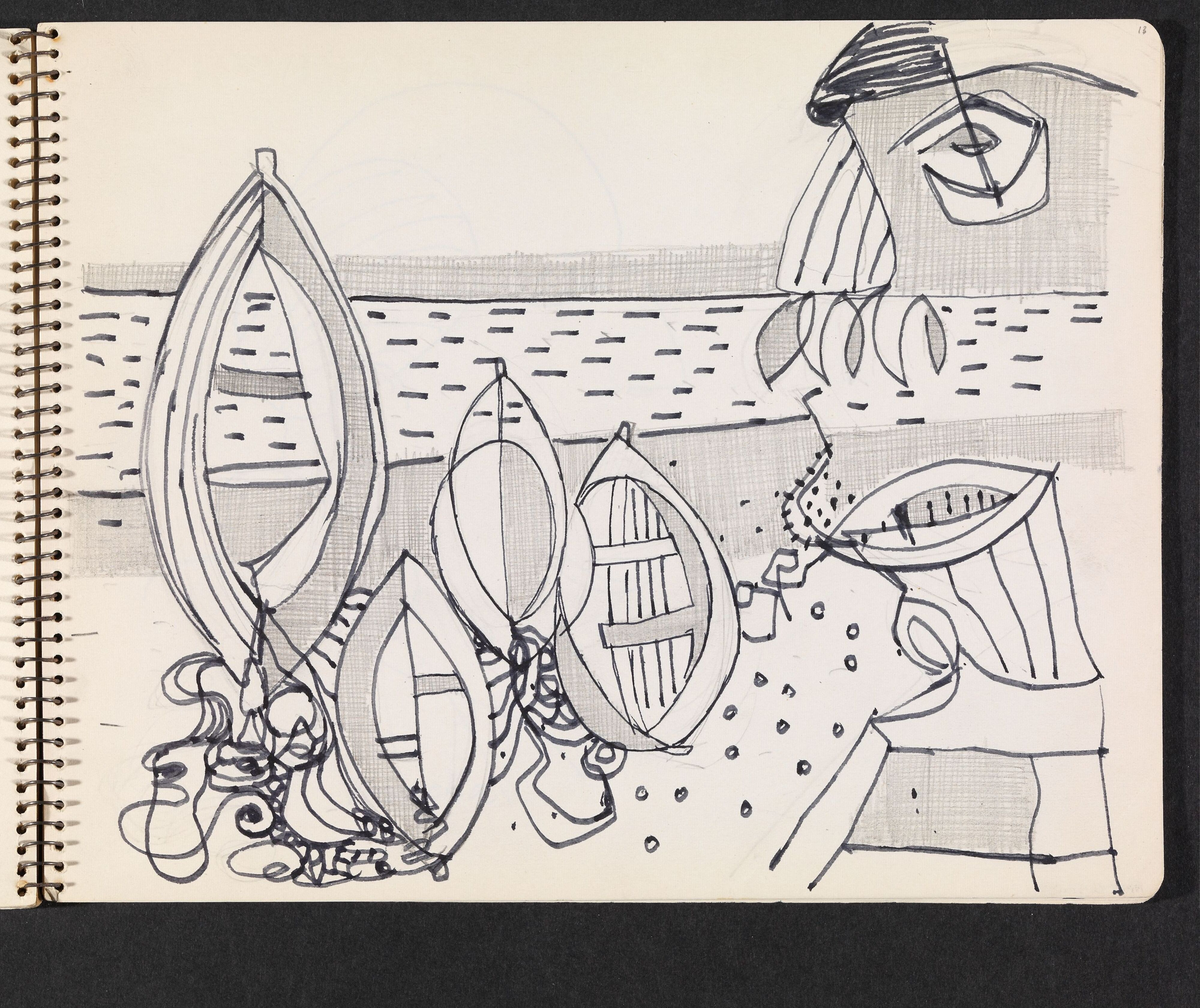 Strand med båter [Tegning]