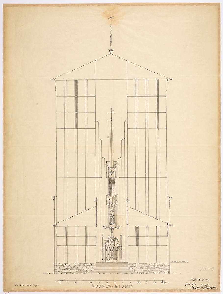 Vadsø kirke og prestebolig [Fasadeoppriss]