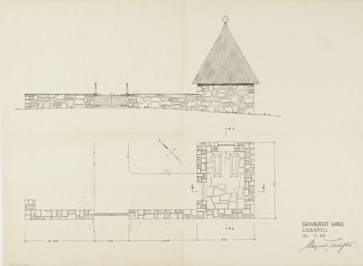 Gravberget kirke. Oppriss og plan [Oppriss]
