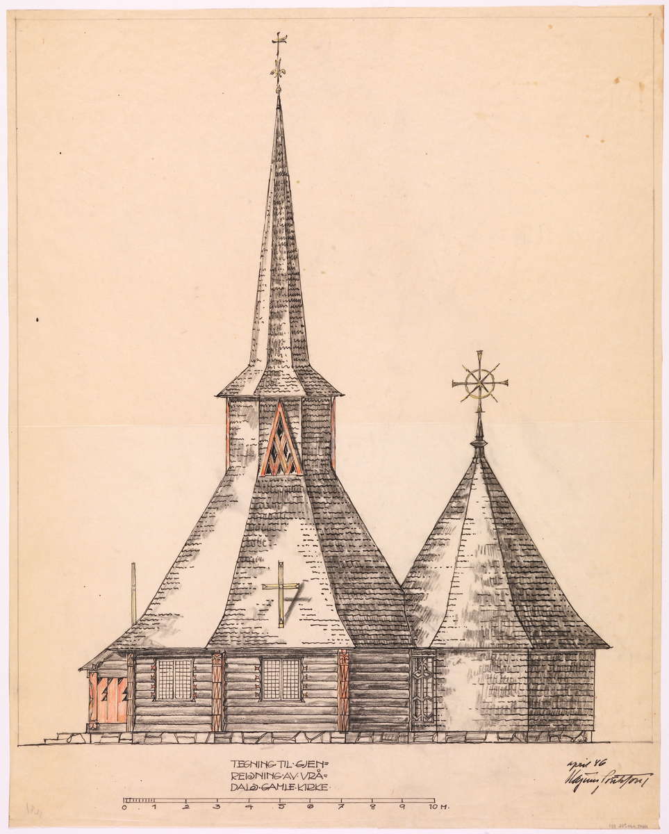 Gjenreisning av Vrådal kirke [Fasadeoppriss]