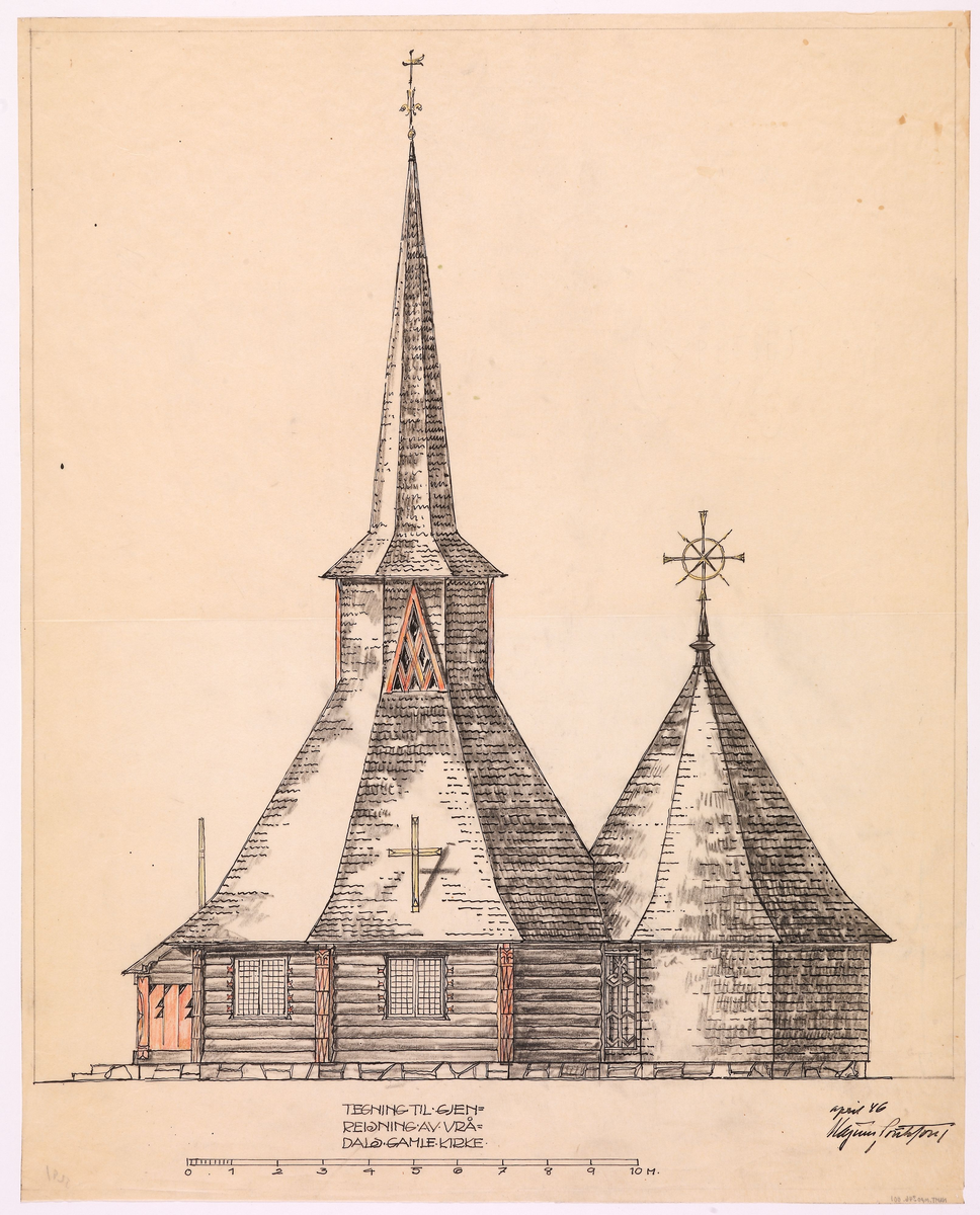 Gjenreisning av Vrådal kirke [Fasadeoppriss]