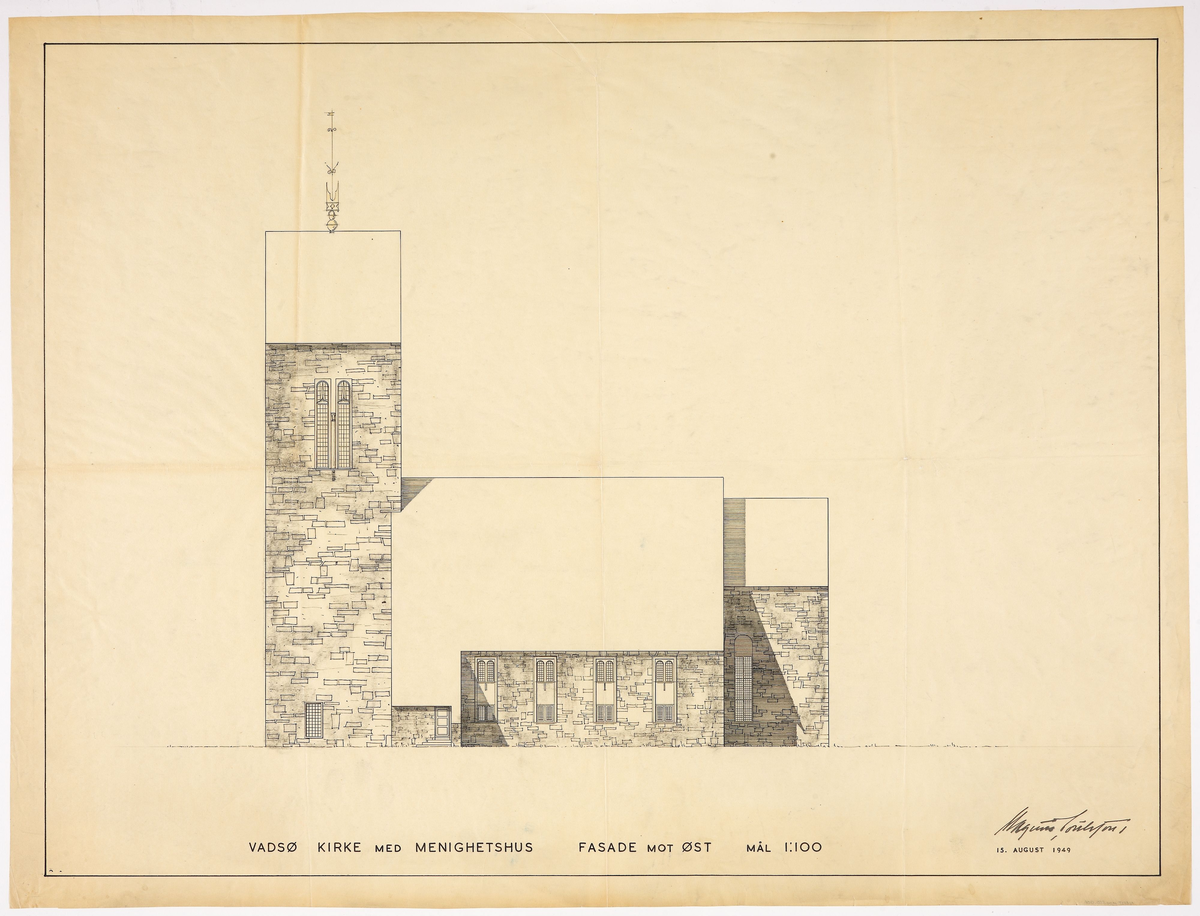Vadsø kirke og prestebolig [Fasadeoppriss]