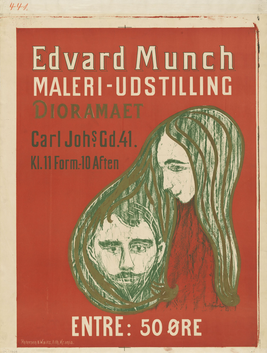 Mannshode i kvinnehår [Plakat] by Munch, Edvard