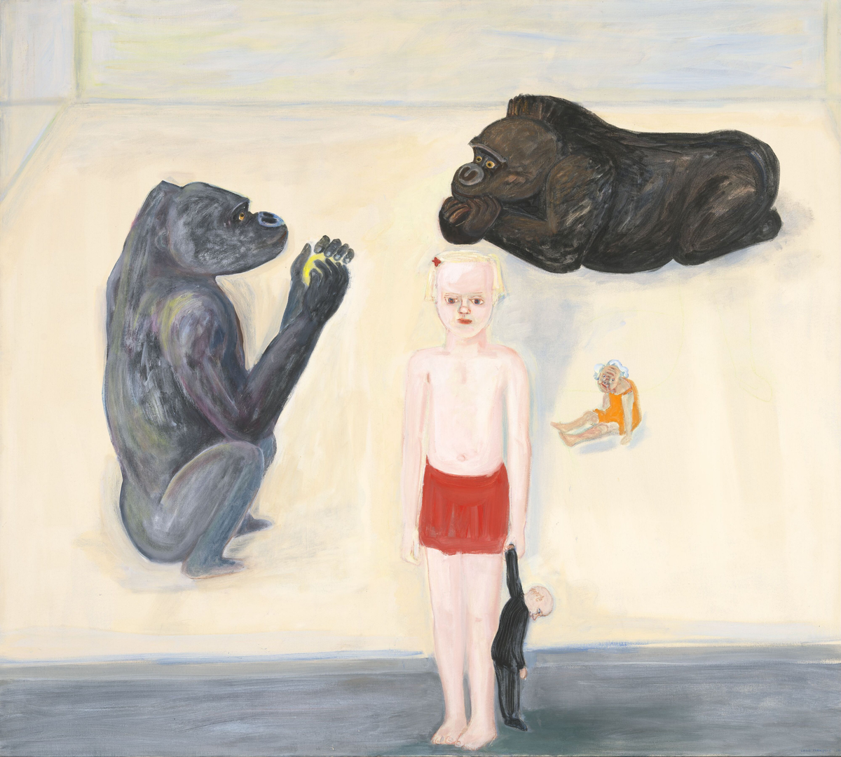 Pike, pappadukke, mammadukke og gorillaer [Maleri]