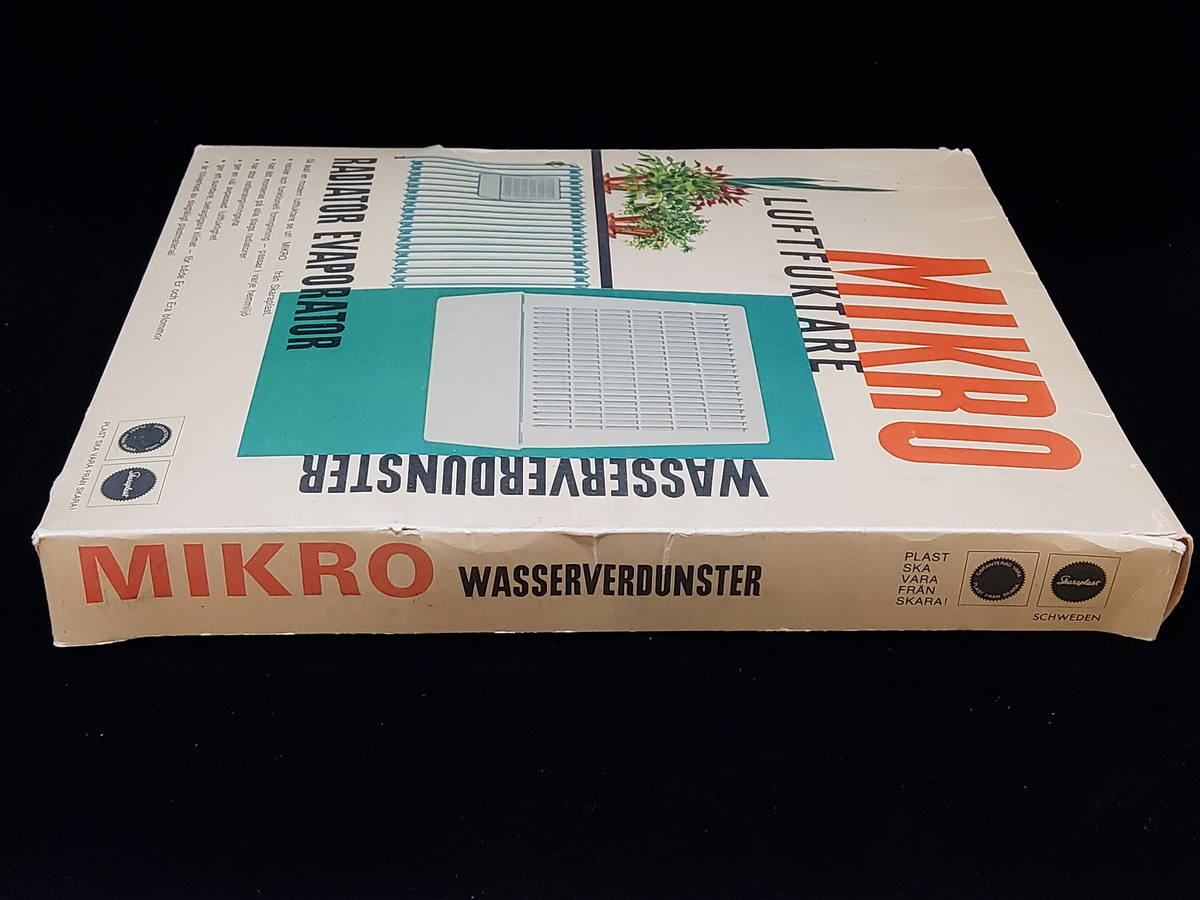 Titel: Luftfuktaren MICRO
Kategori: Övrigt
Plast: Styrénplast
Färger: Grå
Artnr: 4220