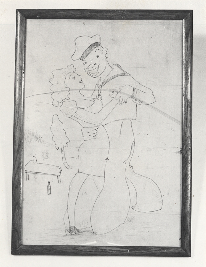 Blyertsteckning.Ram: Mahogny