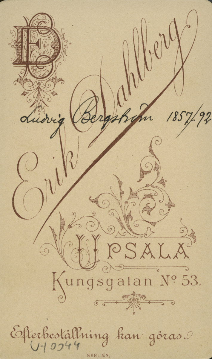 Porträtt av Ludvig Bergström f. 1857-92 (enligt text baksida kort).