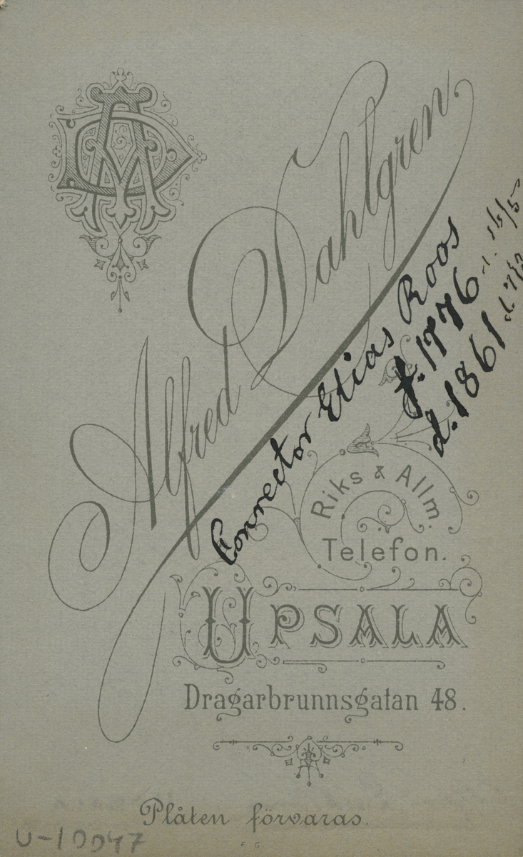 Porträtt av conrector Elias Roos f. 1776 d.1861 (enligt text baksida kort) 1899.