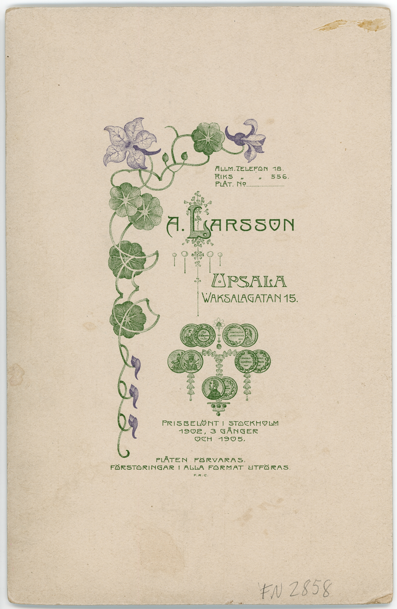 Kabinettsfotografi - Uno V Nyberg, Uppsala 1907