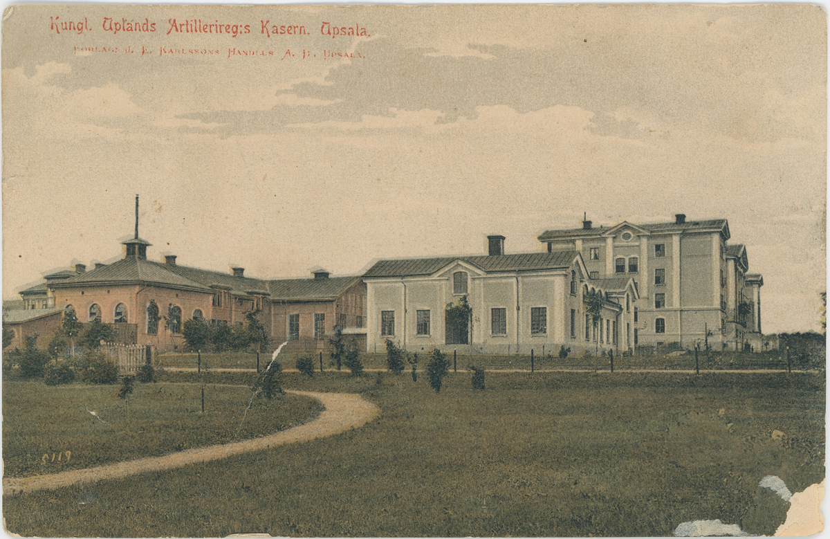 Vykort - Kungliga Upplands Artilleriregementes Kasern, Uppsala före 1910