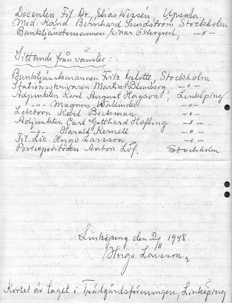 1906 års Linköpingsstudenter samlade för fotografering i Trädgårdsföreningen med anledning av deras 10-årsminne av studenten. Sittande ses även några av deras lärare.