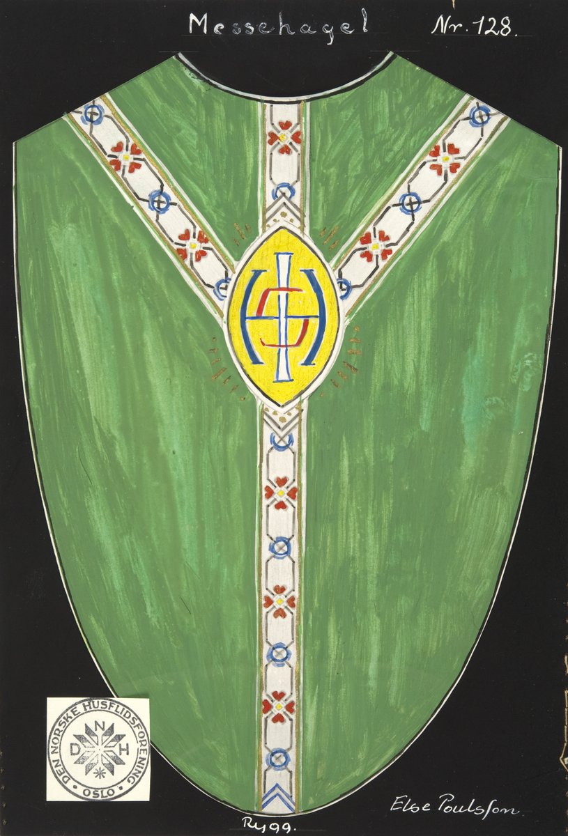 Messehagel. Skisse fra Den norske husflidsforenings mønstersamling. Kunstner Else Poulsson. Mønster nr. 128.
