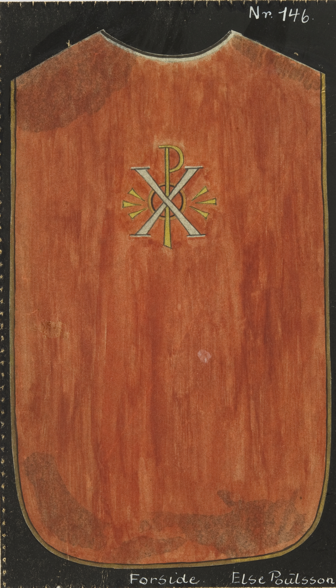 Forstykke til messehagel. Skisse fra Den norske husflidsforenings mønstersamling. Kunstner Else Poulsson. Mønster nr. 146.