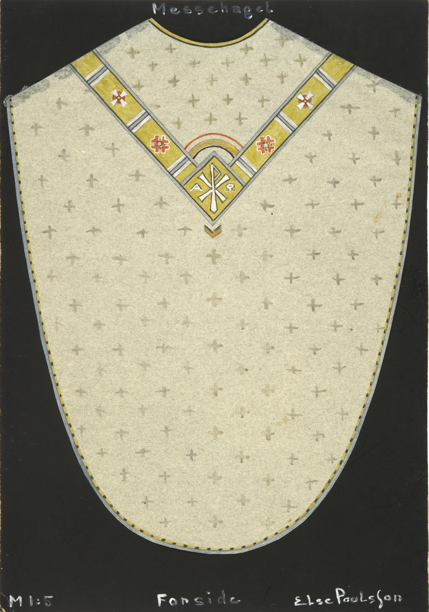 Messehagel. Skisse fra Den norske husflidsforenings mønstersamling. Kunstner Else Poulsson. Mønster nr. 127.