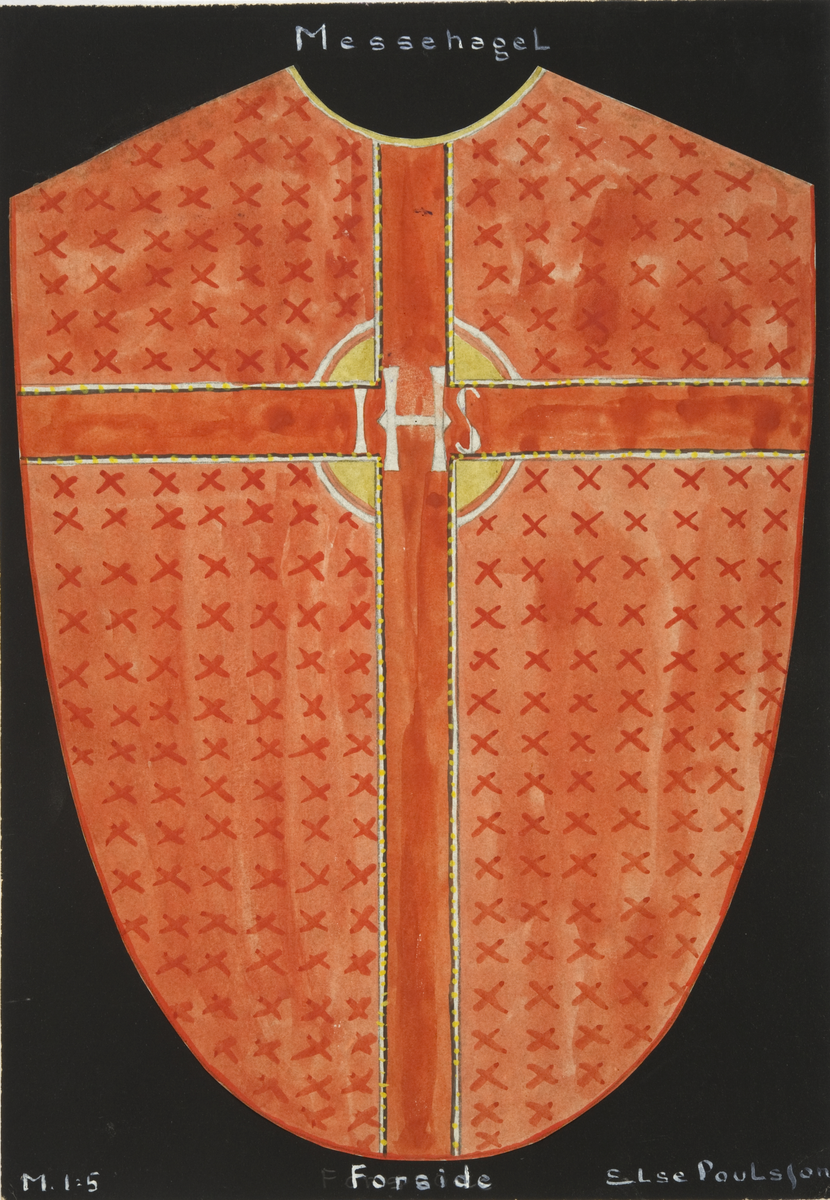 Forstykke til messehagel. Skisse fra Den norske husflidsforenings mønstersamling. Kunstner Else Poulsson. Mønster nr. 125.
