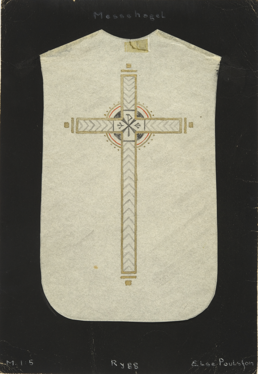 Ryggstykke til messehagel. Skisse fra Den norske husflidsforenings mønstersamling. Kunstner Else Poulsson. Mønster nr. 116.