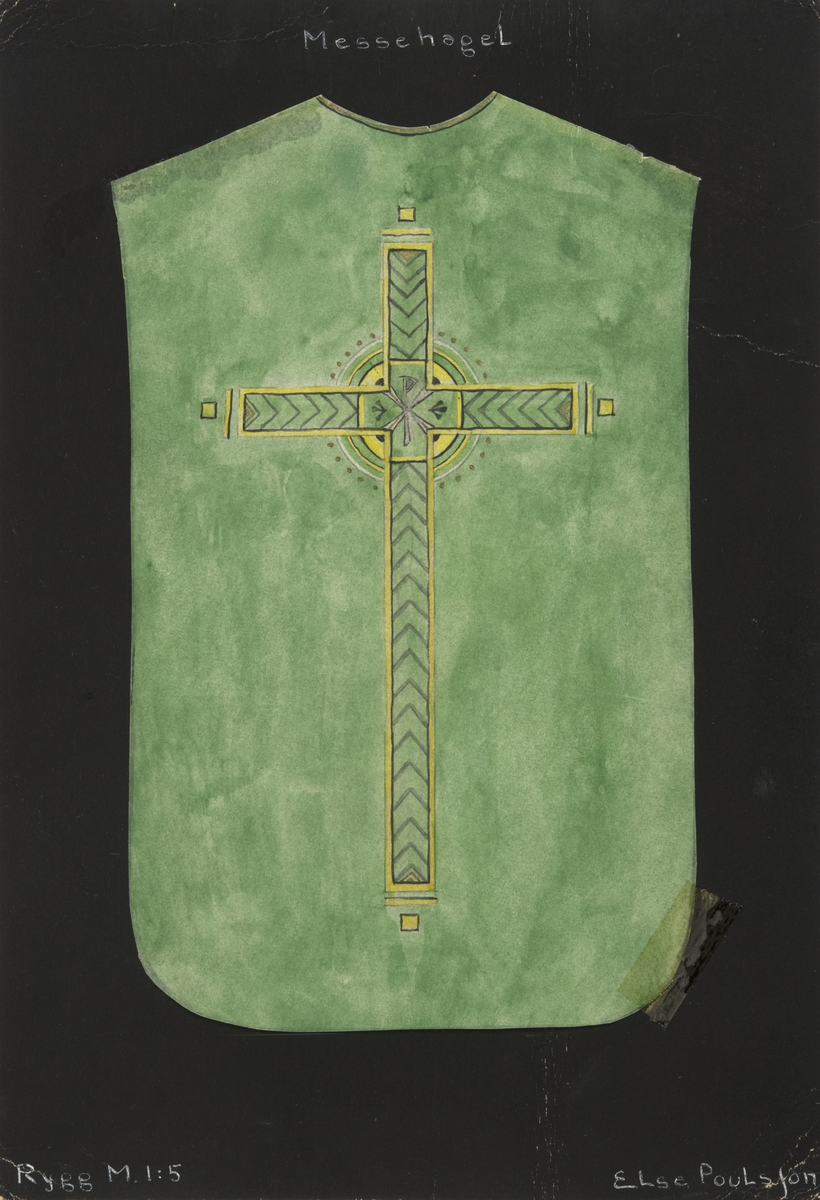 Ryggstykke til messehagel. Skisse fra Den norske husflidsforenings mønstersamling. Kunstner Else Poulsson. Mønster nr. 116.