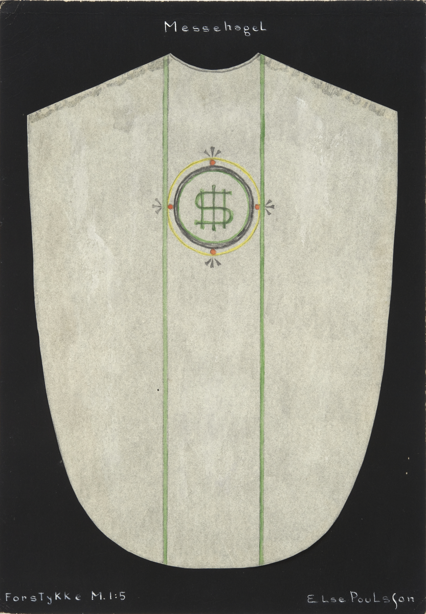Forstykke til messehagel. Skisse fra Den norske husflidsforenings mønstersamling. Kunstner Else Poulsson. Mønster nr. 115.