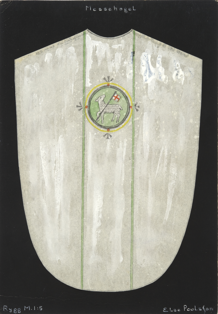Ryggstykke til messehagel. Skisse fra Den norske husflidsforenings mønstersamling. Kunstner Else Poulsson. Mønster nr. 115.