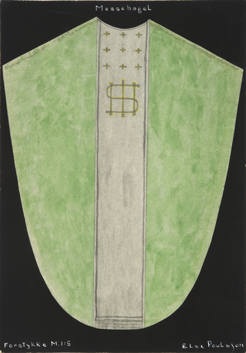 Forstykke til messehagel. Skisse fra Den norske husflidsforenings mønstersamling. Kunstner Else Poulsson. Mønster nr. 114.