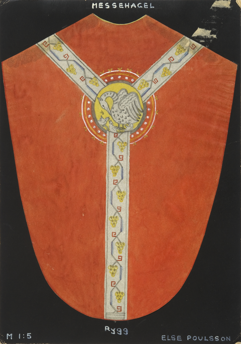 Ryggstykke til messehagel. Skisse fra Den norske husflidsforenings mønstersamling. Kunstner Else Poulsson. Mønster nr. 113.
