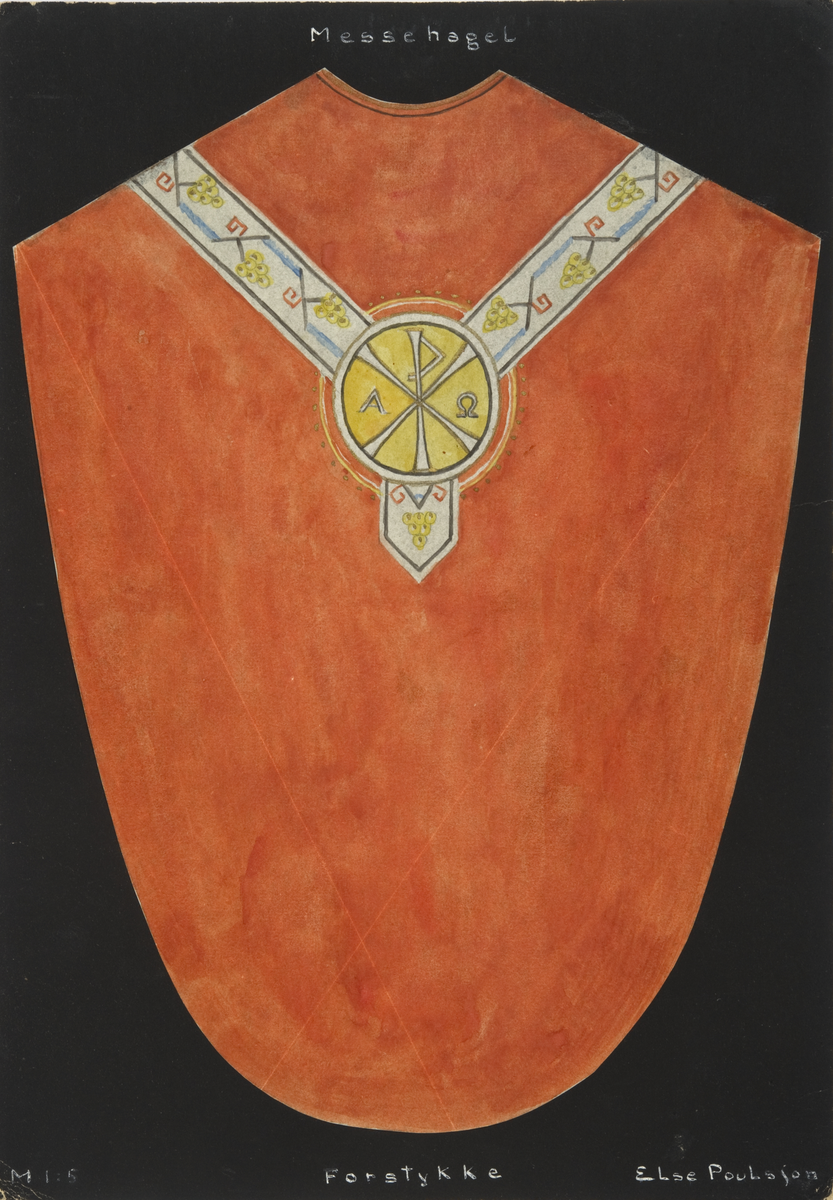 Forstykke til messehagel. Skisse fra Den norske husflidsforenings mønstersamling. Kunstner Else Poulsson. Mønster nr. 113.