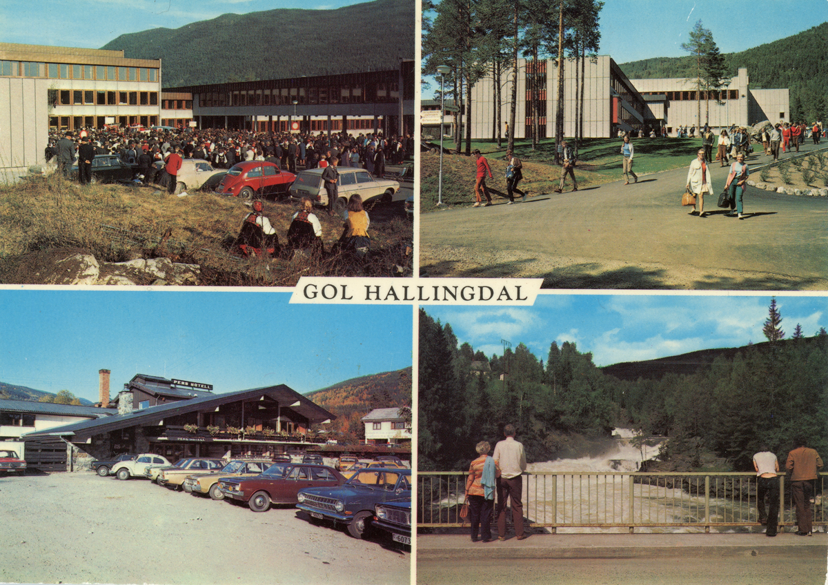 Postkort 17.mai Gol samfunnshus Hallingdal gymnas Pers hotell Heslabrua ...