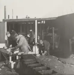 Smörgåsar bereds i det fria. Foto ur anonym serie från bered