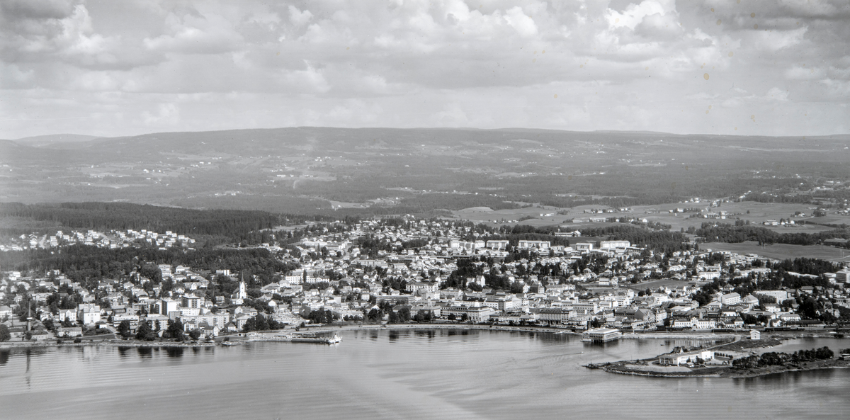 Hamar, Flyfoto, bypanorama, Hamar sentrum, Hamarbukta, Tjuvholmen,