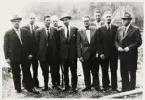 Gruppfoto, Åseda polisdistrikt, ca 1958.
Fr.v.: David Sandström, Åke Wickelgren, Lennart Johansson, Oskar Hultgren, Birger Qvist, Gunnar Wikander, Karl Grundal, Harald Braw och Erik Lind.