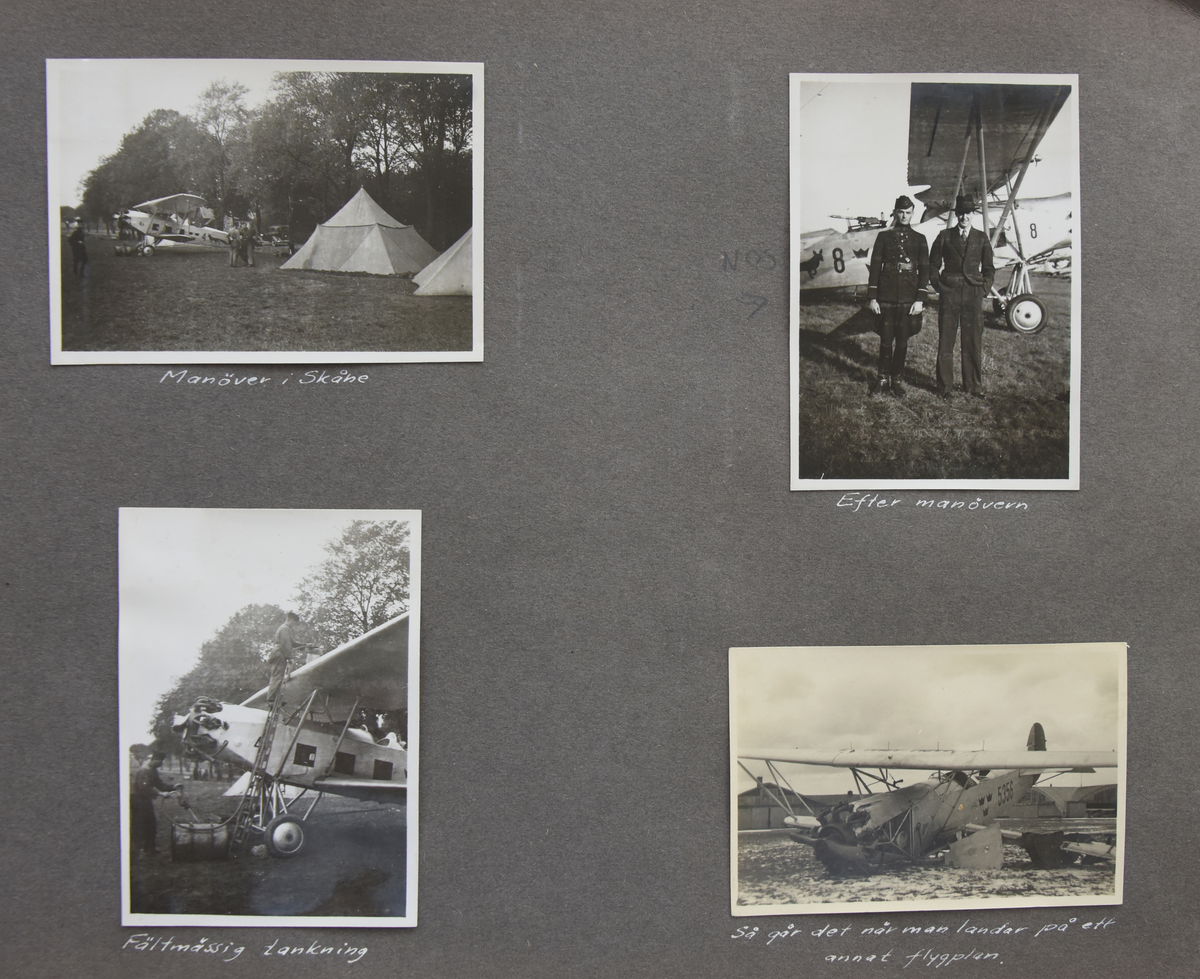 Fotoalbum, Nils Olof Sefeldt, född Svensson.

Fotolbum och 1 löst albumblad från Olle Svenssons utbildning och tjänst i svenska flygvapnet, 1934-1936. Därtill en del privata bilder.

Totalt 200 bilder.